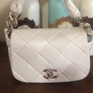 Chanel single flap soft white bag